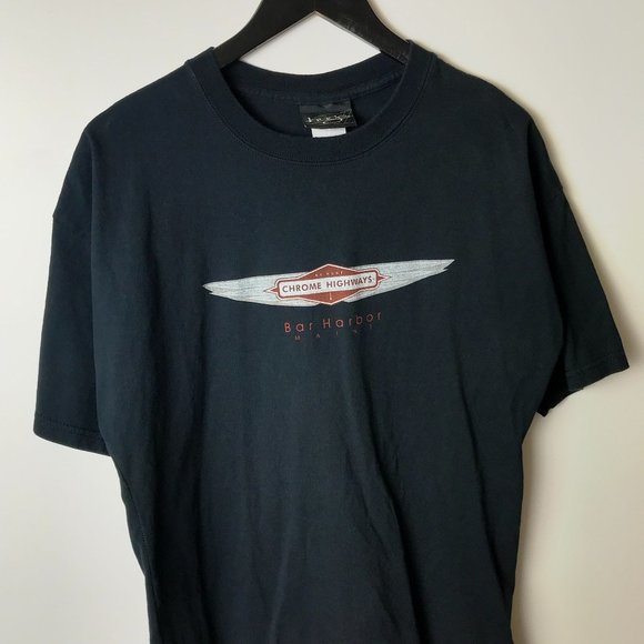 2003 Vintage Huge Bar Harbor Maine Chrome Highway T Shirt 00s Cotton Black XL - Picture 5 of 15